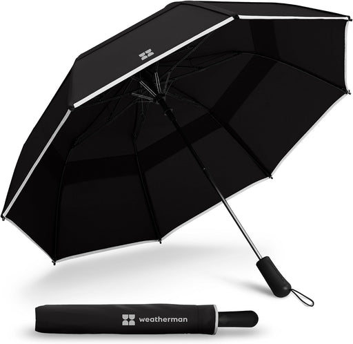 Premium Collapsible Travel Umbrella - Windproof, Compact, Easy Auto Open - Resists Up to 55 MPH Winds - Perfect for Rain