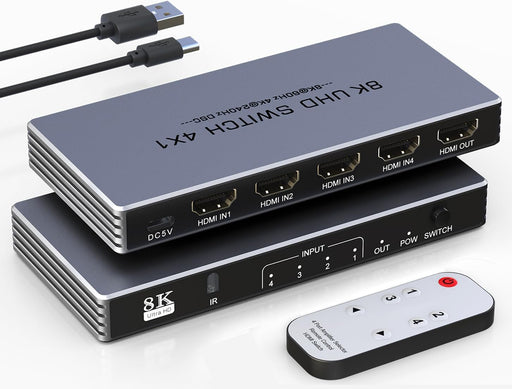 Hdmi Switcher 4 in 1 Out - New 8K@60Hz 4K@240Hz/144Hz/120Hz HDMI Splitter with Remote Support 3D/HDR/HDCP2.3, for PS5/4 