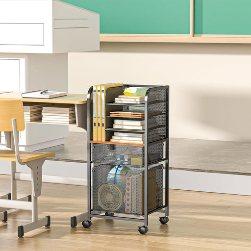 6-Tier Rolling File Cart Multi Mobile Drawer Cabinet Black