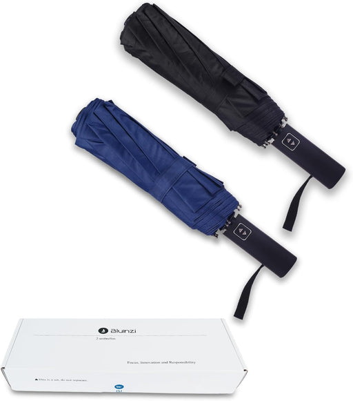 2 Pack 46 Inch Umbrellas, Double 10-rib, for Rain, Compact Travel