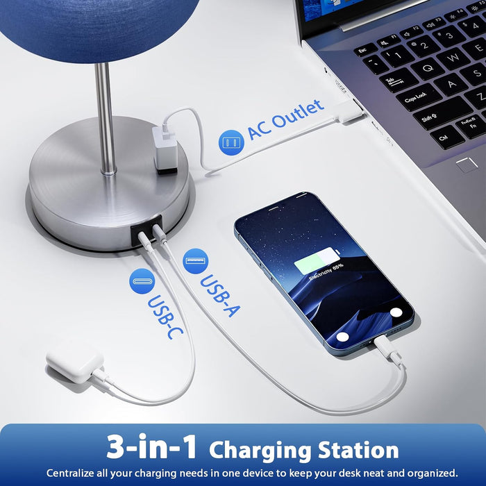 Touch Lamps for Bedroom Set of 2 - Dimmable, USB C+A, AC Outlet