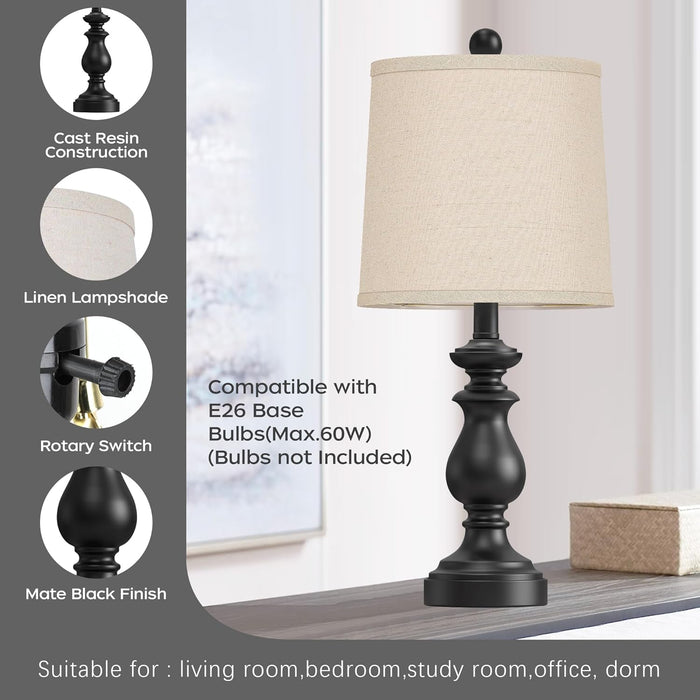 Traditional Table Lamp Set of 2, Rustic Farmhouse Table Lamps for Living Room Bedroom, 22" Bedside Desk Lamps Vintage Ni