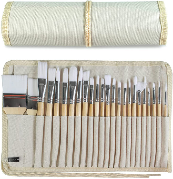 Paint Brushes Set of 24 Pieces with Canvas Brush Case