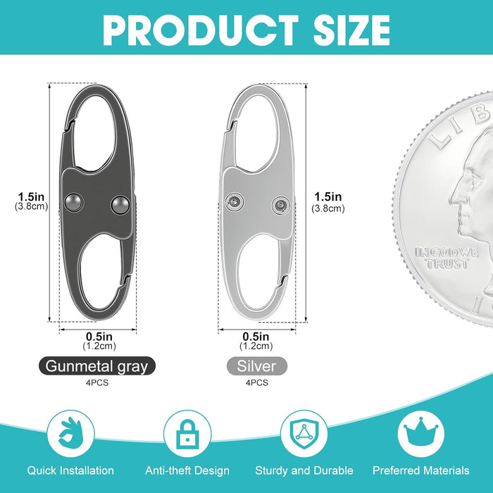8 Pcs Anti-Theft Small Carabiner Clip, Double Opening Zipper Pull Replacement, Elegant Zinc Alloy Zipper Clips for Backp