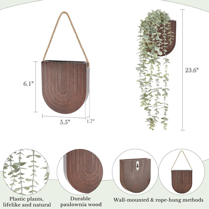 2 Pack Wall Planter Vase with Hanging Fake Plants for Bathroom Decor