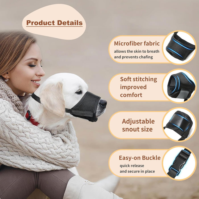 Dog Muzzle,Soft Nylon Muzzle Anti Biting Barking Chewing,Air Mesh Breathable Drinkable Adjustable Loop Pets Muzzle for Small Medium Large Dogs 4 Colors 4 Sizes (Black, L)