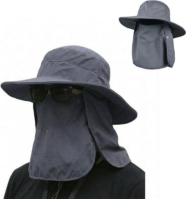 Sun Hat Bucket Hats for Men Women,Outdoor Wide Brim Fishing Hat with Detachable Face Cover & Neck Flap UV Protection