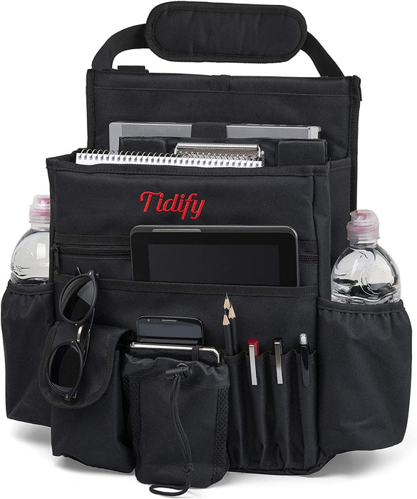 Car Front Seat Organizer [2025 UPDATED] with Dedicated Tablet and Laptop Storage Stabilizing Side Straps Soft Adjustable Shoulder Strap and Hardened Buckles Your Office Away from Office.