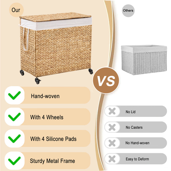 160L Rolling Three-Section Laundry Hamper