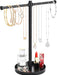 Jewelry Necklace Organizer Stand,12.9" Tall Sturdy Metal Jewelry Stand with Round Tray for Bracelet Bangles Holder Display,Long Necklace Organizer Holder (black)