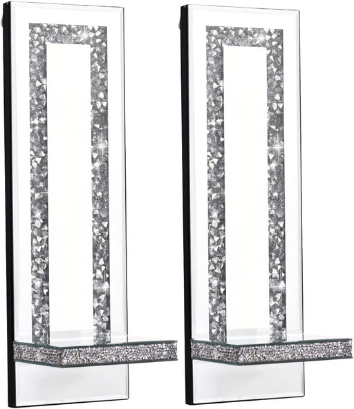 Mirrored Wall Candle Sconces Holder Set of 2, Wall Decor Living Room