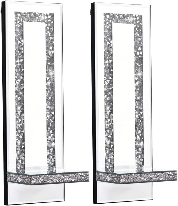Mirrored Wall Candle Sconces Holder Set of 2, Wall Decor Living Room