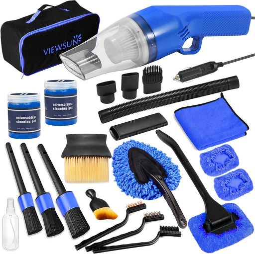 18PCS Car Cleaning Kit, Car Interior Detailing Kit with Blue High Power Handheld Vacuum, Detailing Brush Set, Windshield