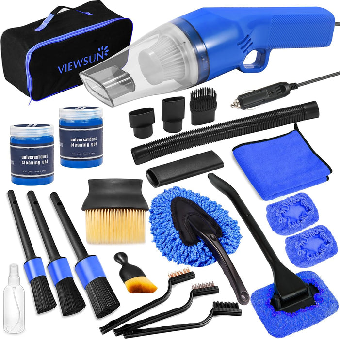 18PCS Car Cleaning Kit, Car Interior Detailing Kit with Blue High Power Handheld Vacuum, Detailing Brush Set, Windshield