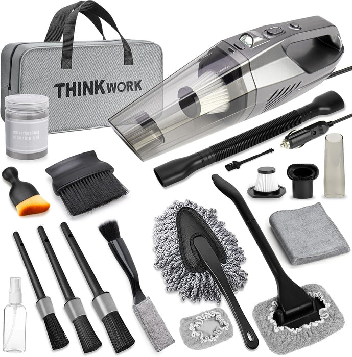Car Cleaning Kit, Car Vacuum Kit, Gray Car Interior Detailing Kit with 8000PA High Power Vacuum, Including 7Pcs Detailin