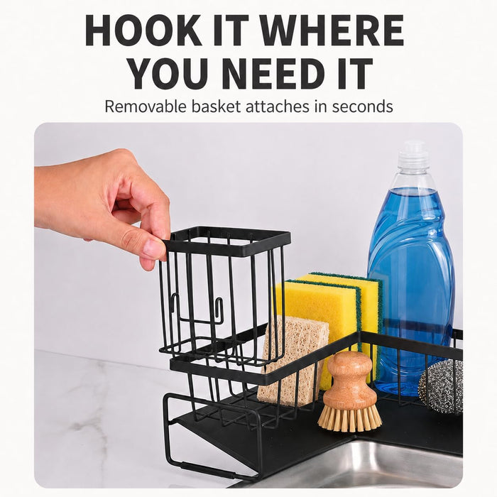 L-Shaped Sponge Holder for Kitchen Sink, Corner Sink Caddy, Sink Organizer