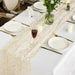 Beige Gold Gauze Table Runner 120 Inch 10FT, Glitter Metallic Foil Sheer Dining Wedding Anniversary Holiday Birthday Tab