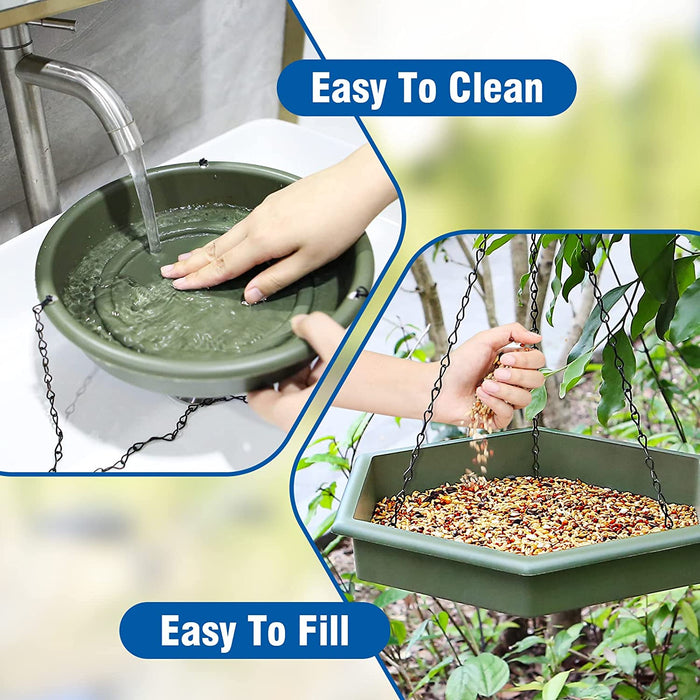 Hanging Bird Bath，2 in 1 XL Hanging Bird Feeder & Birds Bath for Outside