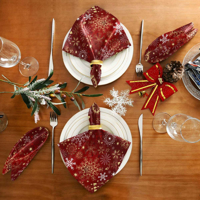 Pfrewn Christmas Snowflake Red Cloth Napkins Set of 6 Xmas Snowman Winter Dinner Napkins Solid Washable Reusable Polyester Table Napkins Oversized 20"X20" with Hemmed Edges for Home Weeding Decoration