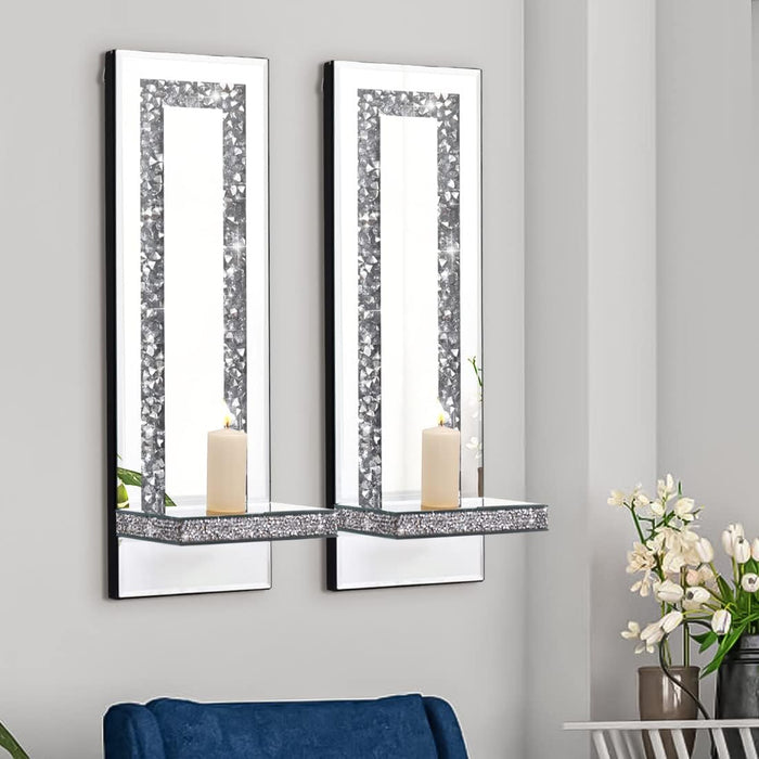 Mirrored Wall Candle Sconces Holder Set of 2, Wall Decor Living Room