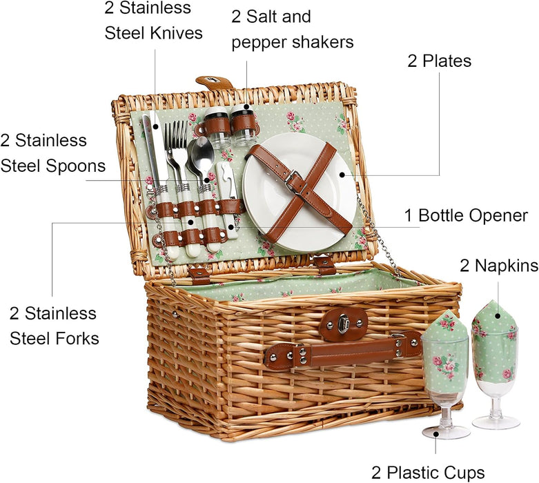 Wicker Picnic Basket for 2, Vintage Picnic Basket - Flower