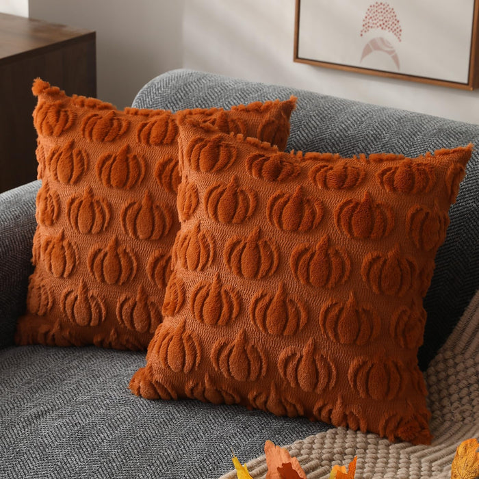 Fall Pillow Covers 18x18 2Pcs Rust Pumpkin Fall Decorations for Home