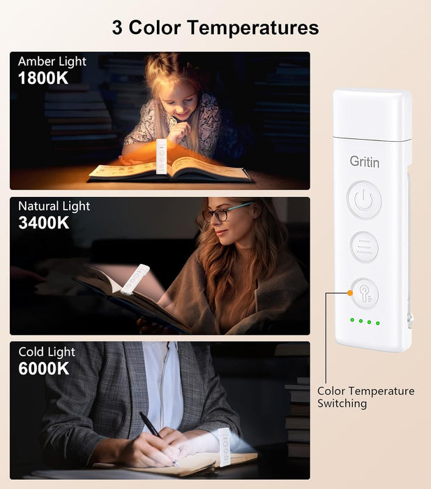 Book Light Rechargeable, Clip on LED Reading Light for Books in Bed