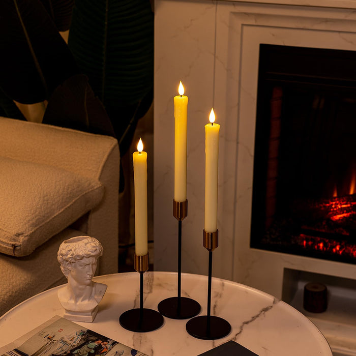 Real Wax LED Flameless Taper Candles with Remote Timer, 9.6 Inches Ivory Fake Candlesticks, Dripless Battery Operated Window Candle with 3D Flickering Flame for Fireplace Xmas Halloween