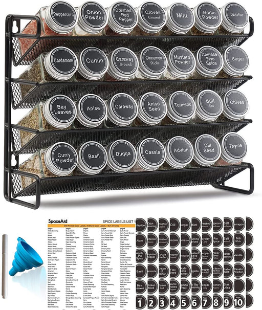 Spice Rack Organizer with 28 Spice Jars, 386 Spice Labels, Chalk Marker and Funnel Set for Cabinet, Countertop, Pantry, 