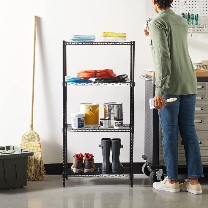 4-Shelf Steel Wire Storage Shelves for Garage, Adjustable Metal Shelving Unit, 200 lbs Per Shelf, 23.2" W x 48" H x 13.4" D, Black