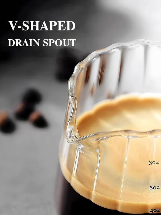Espresso Cups 6OZ, Espresso Accessories, Expresso Shots Cup, Espresso Shot Glass with V-Shaped Mouth, Ribbed Milk Frothi
