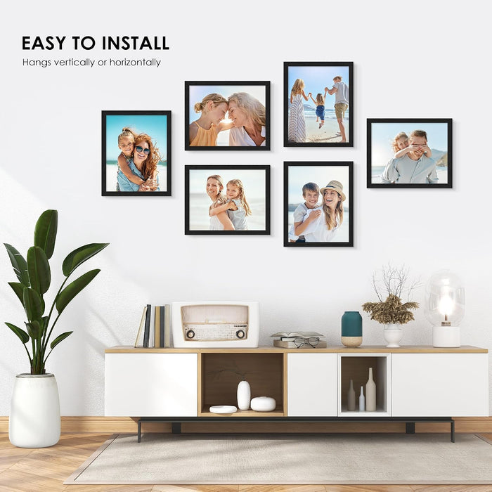 8x10 Picture Frame Set of 6, Wall or Tabletop, Black Woodgrain