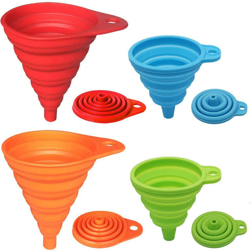 Kitchen Funnel Set 4 Pack, Small and Large, Kitchen Gadgets Accessories Foldable Silicone Collapsible Funnels for Fillin