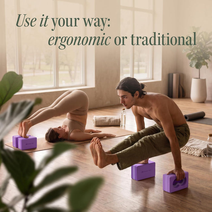 Yoga Blocks Wrist Support; Yoga Blocks 2 Pack with Knee Pads and Strap to Put Less Weight on Wrists; Durable, Versatile 