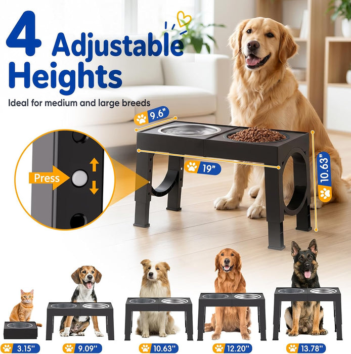 Elevated Dog Bowls Large Breed Raised Dogs Bowl Stand Large/Medium Sized Dog Slow Feeder Dogs Bowls Food Water Stands 5 Heights Adjustable 9/11/12/14in Pet Feeder Dish Station