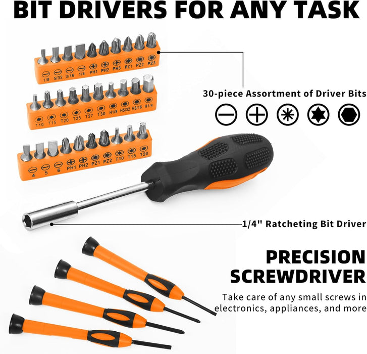 58-Piece Household Tool Set for home with Plastic Toolbox Orange