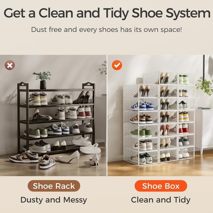 15 Pack X-Large Shoe Storage Boxes, Shoe Organizer Clear Stackable