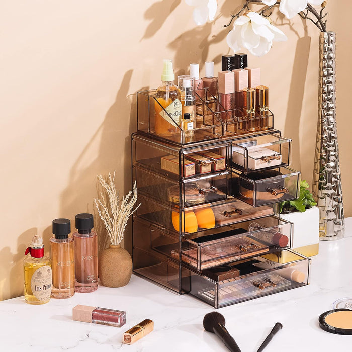 Makeup Organizer, 7-Drawer Acrylic 2-Piece Set (Bronze Glow)