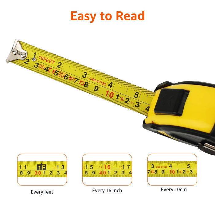 Self-Locking Tape Measure with Belt Clip, 16-Feet (5-Meters), Inch/Metric Scale, MID Accuracy, Black, Yellow