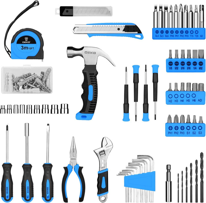 Drill Set: Tool Set with 8V Blue Cordless Drill, Home Tool Kit with Drill, Hand Tool Kits for Women 126 Piece