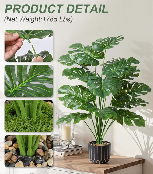 Fake Plants Monstera Plant, 28" Artificial Potted Plants Indoor with Black Gold Pot for Home Decor, Faux Plants Greenery