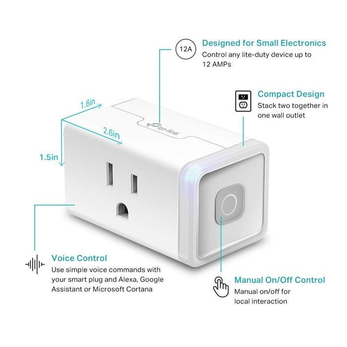 Plug HS103P4, Smart Wi-Fi Outlet, Touch Actuator, Works with Alexa, Echo, Google Home, No Hub Required, 15 Amp, UL Certi