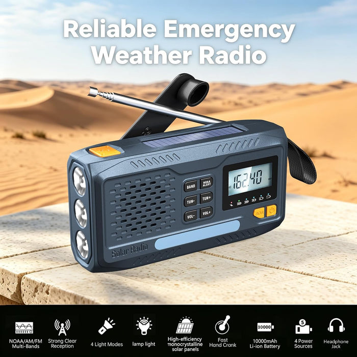 Emergency Weather Radio NOAA Alert Hand Crank Solar 2000mAh Phone Charger