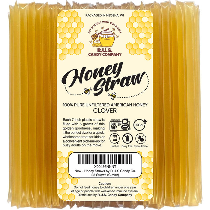 25 Pack Honey Sticks For Tea, Snacking, Honey Straws Packets Single Serve Stir Sticks, Natural Flavor by R.U.S Candy Com