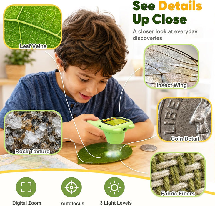 Kids Microscope with Borescope Camera,Dual-View STEM Explorer Kit