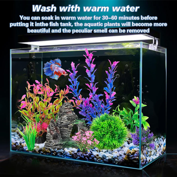 Aquarium Artificial Plants & Rock Cave Betta Fish Tank Decor Set