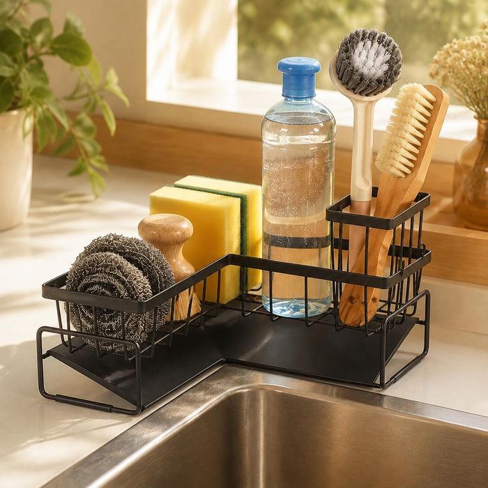 L-Shaped Sponge Holder for Kitchen Sink, Corner Sink Caddy, Sink Organizer
