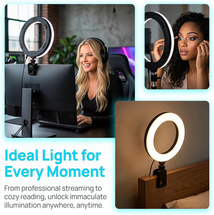 6" Ring Light with Desk Tripod Stand and Clip