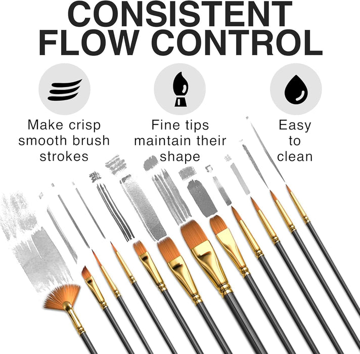 Professional Artist Paint Brush Set of 12 - Acrylic Painting Brushes Kit