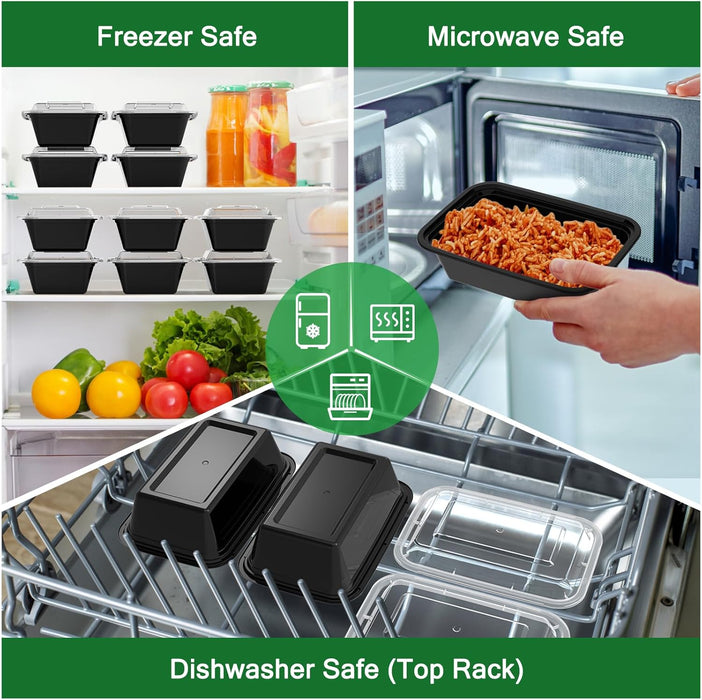 50 Pack (100-Piece) 24 oz Meal Prep Containers Reusable with Lids
